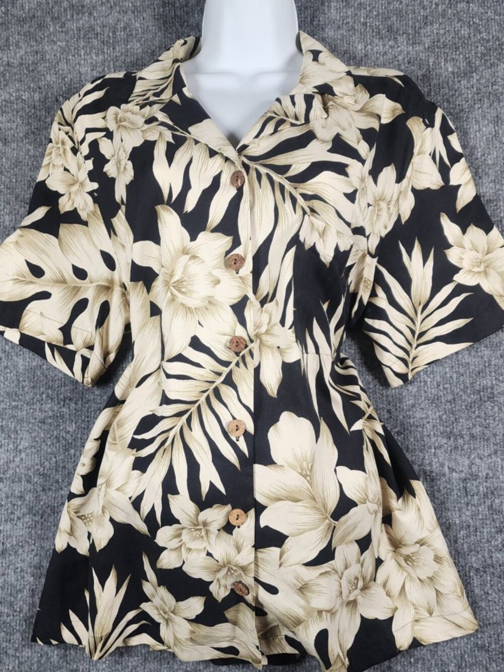 August Silk Lifestyle Hawaiian Camp Shirt 100% Silk Womens 16 Black